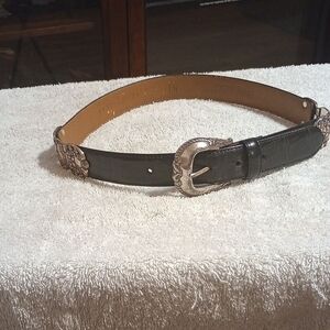 Women's Fossil Black Leather Belt with Silver Buckle Size Small
